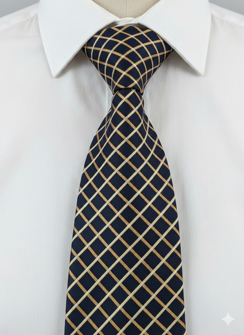 Nautica blue yellow lattice silk tie - 57.5"